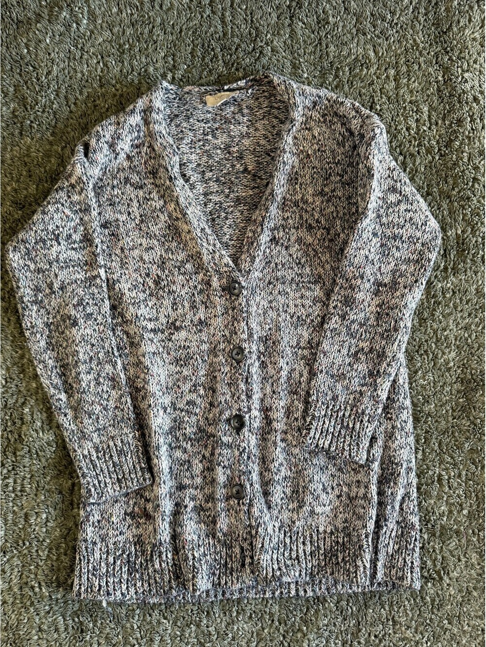 LOFT Outlet Petite SP Gray Multicolor Knit Button-Up Cardigan Sweater